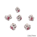 Handmade 13x17mm white puppy ceramic beads with pink ears for DIY jewelry making - Pink Ear Dog Style (BCD030-29) / 1 Piece Pack