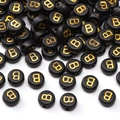 Flat round black acrylic bead with gold letter B for DIY bracelet jewelry making - Letter B / 4x7mm (50 Pieces/Pack) / Black With Gold Text