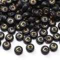 Black acrylic round bead with gold letter C for DIY jewelry making and bracelets - Letter C / 4x7mm (50 Pieces/Pack) / Black With Gold Text