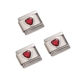 Set di 3 charm link italiani in acciaio inossidabile con cuori rossi per gioielli DIY - Cuore Rosso Rosa Chiaro Trasparente / 1 Pezzo (Lunghezza circa 1cm)