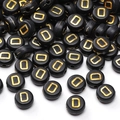 Flat round black acrylic beads with gold letter D for DIY jewelry making sets - Letter D / 4x7mm (50 Pieces/Pack) / Black With Gold Text