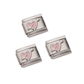Italienische Charm-Links aus Edelstahl mit rosa Herz-Emaille für DIY-Armbänder - Pfeil Durch Rosa Herz / 1 Stück (Länge ca. 1cm)