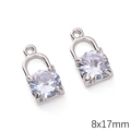 Pair of 8x17mm silver alloy zircon heart pendants for DIY necklace jewelry making - Square Lock Style (01) / 1 Piece / Silver