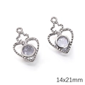 Silver heart pendant with zircon stone and textured edge, size 14x21mm for DIY jewelry - Y2K Heart Style (02) / 1 Piece / Silver
