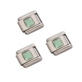 Edelstahl Italian Charms mit minzgrünem Emaille-Quadrat im 3-teiligen DIY-Set - Quadratischer Nebel-Stil / 1 Stück (Länge ca. 1cm)