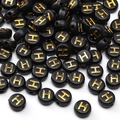 Perle d'alphabet ronde noire en acrylique avec lettre H dorée pour bijoux DIY - Lettre H / 4x7mm (50 Pièces/Paquet) / Noir avec texte doré