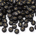 Perles en acrylique noir rondes et plates avec motif rayé doré pour bijoux DIY - Lettre I / 4x7mm (50 Pièces/Paquet) / Noir avec texte doré