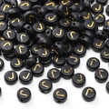 Perles alphabet rondes noires en acrylique avec lettre J dorée pour bijoux DIY - Lettre J / 4x7mm (50 Pièces/Paquet) / Noir avec texte doré