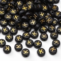 Perles rondes plates en acrylique noir avec lettre K dorée pour bijoux DIY - Lettre K / 4x7mm (50 Pièces/Paquet) / Noir avec texte doré