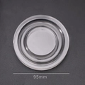 Clear 95mm round acrylic lens with concentric circles on dark textured background - Transparent Round Acrylic Style
