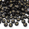 Perles rondes plates en acrylique noir avec lettre L dorée pour bijoux faits main - Lettre L / 4x7mm (50 Pièces/Paquet) / Noir avec texte doré
