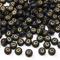 Perles rondes plates en acrylique noir avec lettre O dorée pour bijoux faits main - Lettre O / 4x7mm (50 Pièces/Paquet) / Noir avec texte doré
