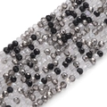 Perles en verre facetté 3mm noires, transparentes et grises pour bijoux DIY - Rivière Étoilée / 3mm 36cm/Mèche (env. 120 perles)