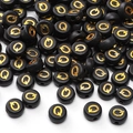 Perles en acrylique noir avec lettre Q dorée pour création de bijoux DIY et bracelets - Lettre Q / 4x7mm (50 Pièces/Paquet) / Noir avec texte doré
