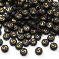 Perles rondes noires en acrylique avec lettre S dorée pour la création de bijoux DIY - Lettre S / 4x7mm (50 Pièces/Paquet) / Noir avec texte doré