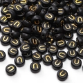 Perles de lettre U noires et dorées en acrylique pour la fabrication de bijoux DIY - Lettre U / 4x7mm (50 Pièces/Paquet) / Noir avec texte doré