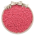 Vibrant rose red glass seed beads in a decorative gold tray for DIY jewelry making - Hot Pink
