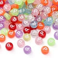 Colorful round acrylic alphabet beads with white letter P for DIY jewelry bracelets - 4x7mm Hole Approx 1mm 100 Pieces/Pack / Colorful White Letter P