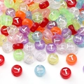 Transparent colorful acrylic alphabet beads with white letter T for DIY jewelry making - 4x7mm Hole Approx 1mm 100 Pieces/Pack / Colorful White Letter T