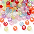 Mix of candy-colored acrylic round beads with white capital letter U for DIY jewelry - 4x7mm Hole Approx 1mm 100 Pieces/Pack / Colorful White Letter U