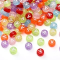 Multicolor transparent acrylic round alphabet beads with letter V for DIY jewelry making - 4x7mm Hole Approx 1mm 100 Pieces/Pack / Colorful White Letter V