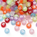 Handmade DIY colorful acrylic bead with white capital letter W for jewelry making - 4x7mm Hole Approx 1mm 100 Pieces/Pack / Colorful White Letter W
