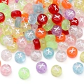 Colorful translucent acrylic flat round beads featuring white letter X for DIY jewelry - 4x7mm Hole Approx 1mm 100 Pieces/Pack / Colorful White Letter X
