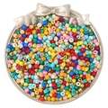 Colorful mix of 2-4mm glass seed beads for DIY jewelry displayed in a silver tray - Random Mixed Colors