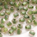Faceted transparent glass seed beads with vibrant green inner core for DIY jewelry - Grass Green Core Faceted Beads (#29)