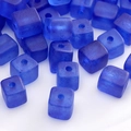 Frosted deep blue cube glass seed beads with center hole for DIY jewelry making - Cube Bead (#13)