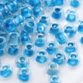 Blue glass bead for DIY jewelry making with transparent layer and lake blue core - Large Hole Round Bead (#16)