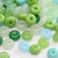 Flat round green glass seed beads in assorted shades for DIY jewelry making and crafts - Mixed Green Gradient Rondelle (#36)