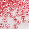 Pink AB coating glass beads with deep red core for DIY jewelry and bracelets - AB Coating Light Pink Flat Round Beads (#40)