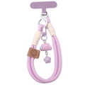 Cloud star charm purple braided phone lanyard with smiling face leather tag and card - Purple