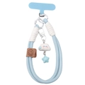 Blue and white woven phone strap with smiling face patch and cloud star charm - Light Blue with White Cloud