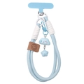Blue braided polyester phone wrist strap with cloud and star charms and smiley patch - Light Blue with Blue Cloud