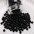 Polished black glass seed beads for DIY jewelry making poured from bottle on plate - Round Beads / 4mm (Approx. 1mm Aperture, 10g/Pack, Approx. 150pcs) / Bright Black