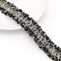Tweed lint in zwart, wit en goud met franjes voor DIY-mode-accessoires - 4 Gouden Lijnen 3cm Breedte / Zwart