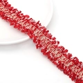 Polyester tweed kantafwerking in rood en wit met gouden zijden draadaccenten - 4 Gouden Lijnen 3cm Breedte / Rood