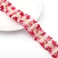 Tweed-stijl kanten rand in rood, roze en wit met gouden accenten voor DIY-projecten - 4 Gouden Lijnen 3cm Breedte / Rozerood