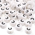 White ceramic alphabet bead with black capital letter C for DIY jewelry making and crafts - 8x4mm (1.5mm Hole) - 5 Pieces/Pack / Letter C