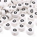 White ceramic alphabet bead with black letter D for DIY bracelet making and crafts - 8x4mm (1.5mm Hole) - 5 Pieces/Pack / Letter D