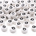 White round 8mm ceramic alphabet beads with black letter Q for DIY jewelry making - 8x4mm (1.5mm Hole) - 5 Pieces/Pack / Letter Q