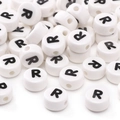 White ceramic style alphabet bead with letter R for DIY jewelry making and crafts - 8x4mm (1.5mm Hole) - 5 Pieces/Pack / Letter R