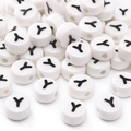 White round ceramic bead with black letter Y for DIY jewelry making and crafts - 8x4mm (1.5mm Hole) - 5 Pieces/Pack / Letter Y
