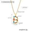 Gold letter B pendant necklace with colorful zircon stones on titanium steel chain - Letter B (RP008-B)