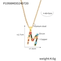 Pendentif lettre M doré avec oxydes de zirconium colorés et chaîne en acier titane - Lettre M (RP008-M)