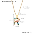 Collier avec pendentif lettre R en zirconium multicolore et acier titane poli - Lettre R (RP008-R)