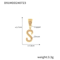 Ciondolo lettera S in rame placcato oro 18k con zirconi incastonati, 3,7 cm - Taglia S