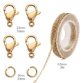Set de joyería DIY dorado con cierres de langosta 12mm, argollas 5mm y cadena 3m - Cierre de Langosta + Anillo Abierto + Cadena de Palabras (Dorado) / 1 Set (3m Cadena + 10 Cierres + 30 Anillos)